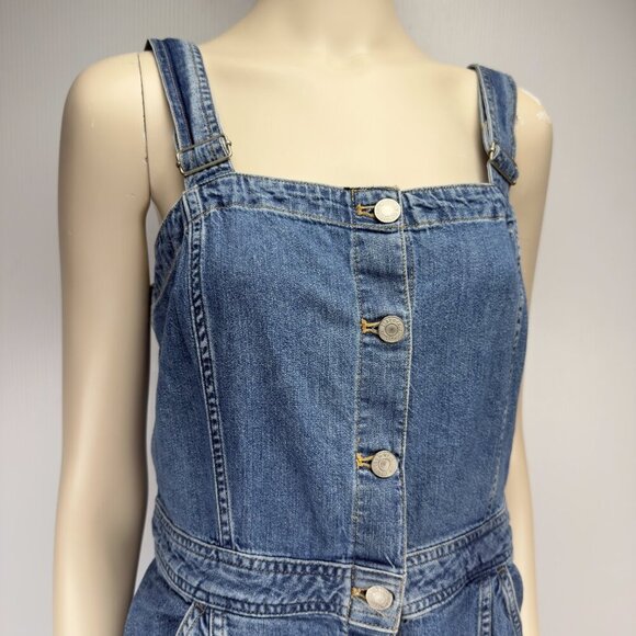 LEVI'S Denim Thick VTG Sheath Buttoned Pockets Midi Square Neck Blue Dress M - Picture 4 of 10